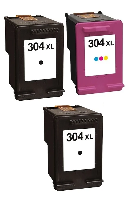 2 x Remanufactured HP 304XL Black and 1 x HP 304XL Colour Ink Cartridges